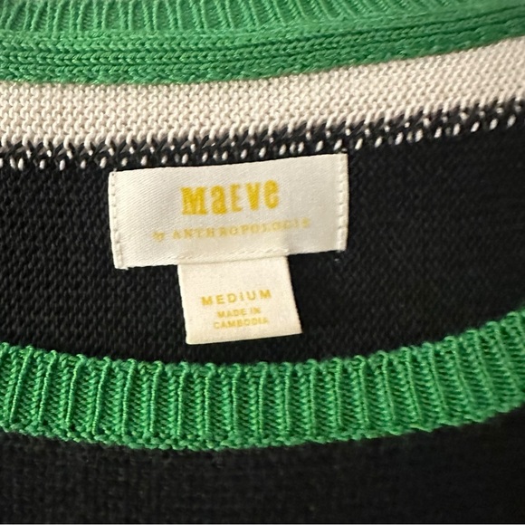 Maeve Anthropologie Striped Boat Neck Sweater Black Cream Green Size Medium - Picture 3 of 7